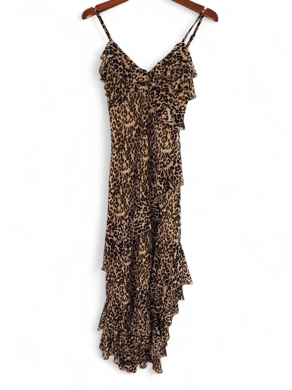 Leopard Ruffle Maxi Dress - Brown